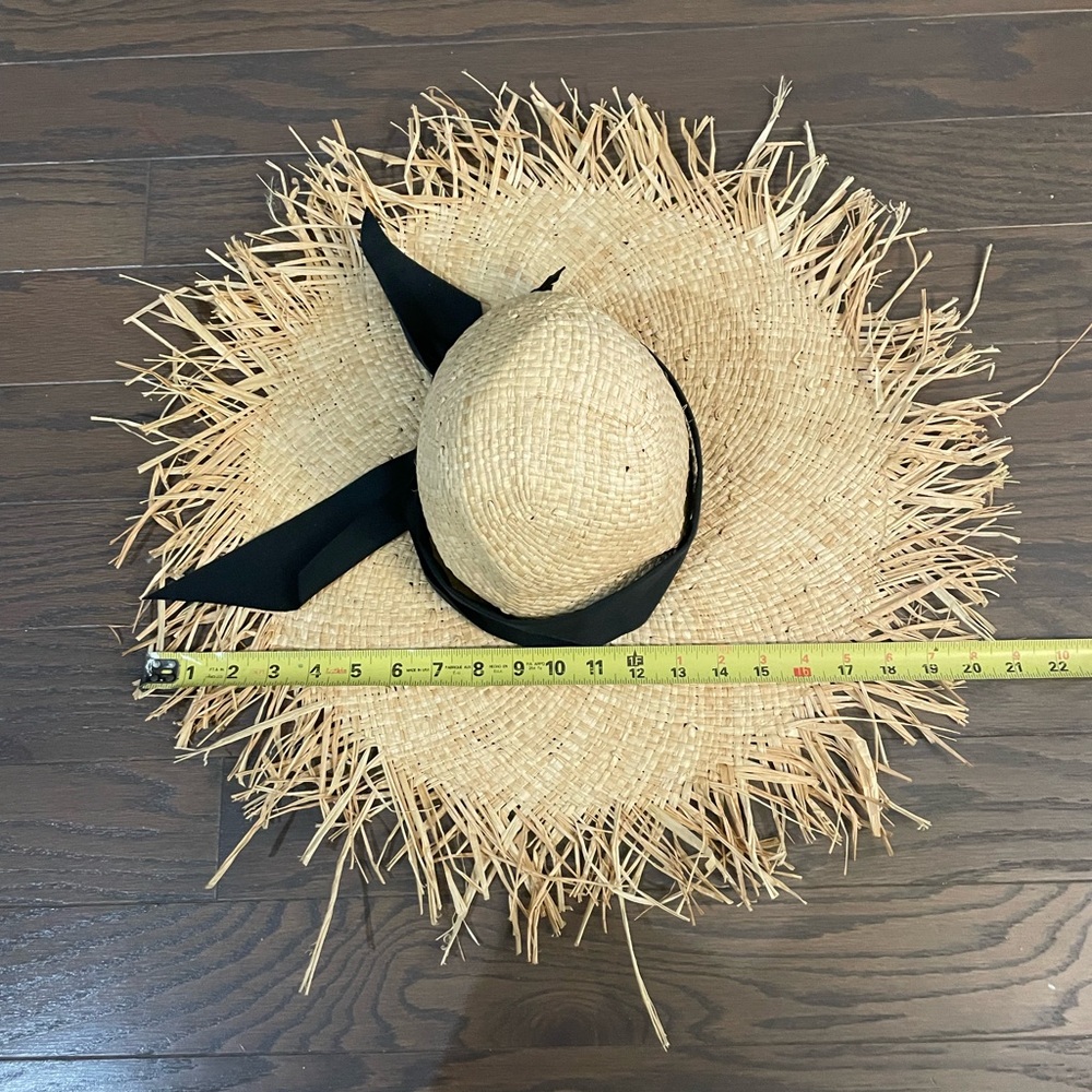 GIGI BURRIS MILLINERY ETE NATURAL feather grosgrain ribbon frayed straw hat - Picture 14 of 15